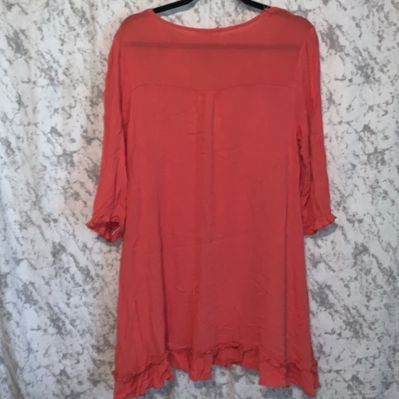 Kori America Crinkle Mini Dress Coral with Cream Embroidery Womens Size Large - Picture 3 of 6